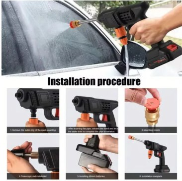 Pressure Washer Gun – 48V Rechargeable Portable Car Washer Gun High Pressure – Electric Water Pressure Washer Machine for Cars, Floors, Gardens, Solar Panels & Outdoor Cleaning (Includes Extra Gun Nozzle)